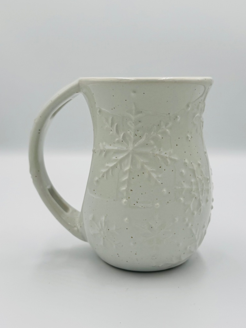 Hallmark Snowflake Hand-Warming Mug Embossed Speckled Ceramic Winter 20 oz